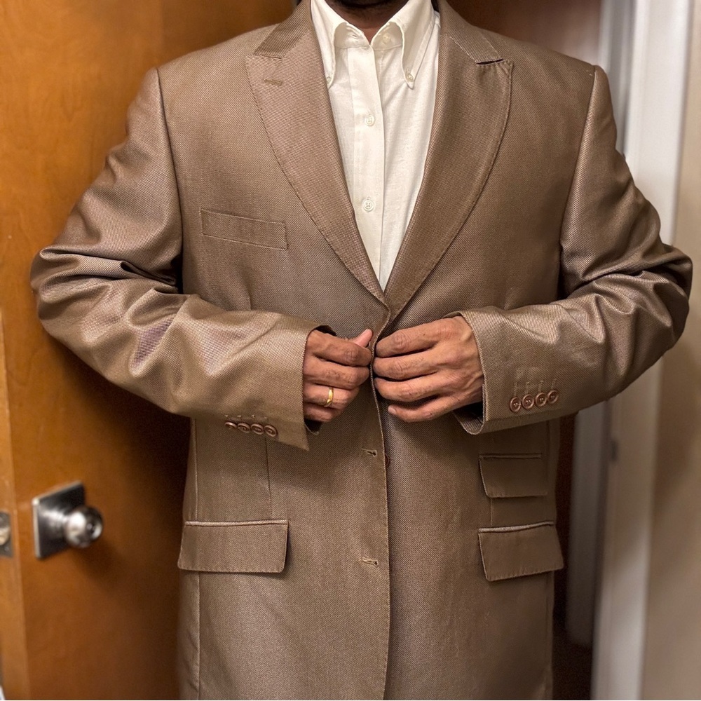 Vitaliano Men’s Suit Jacket Blazer Tan Gold 48R Super 150’s Wool